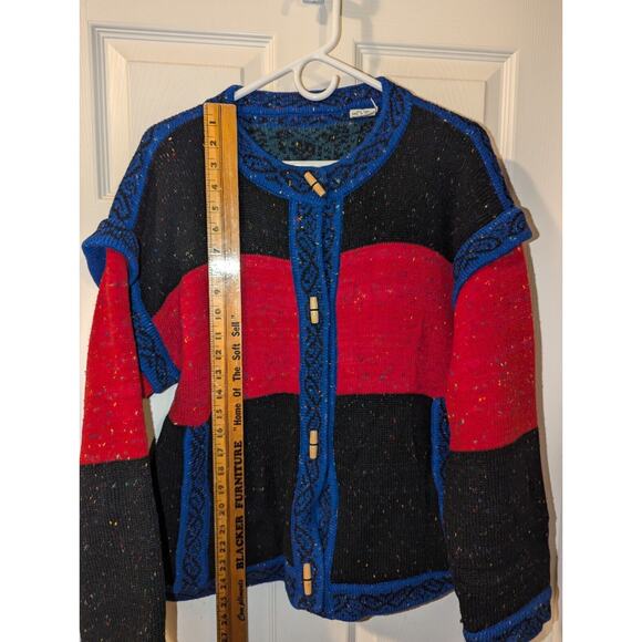 Vintage Cardigan Sweater Size Medium by JJ Browne Reversible Striped Red 80's - Picture 4 of 8